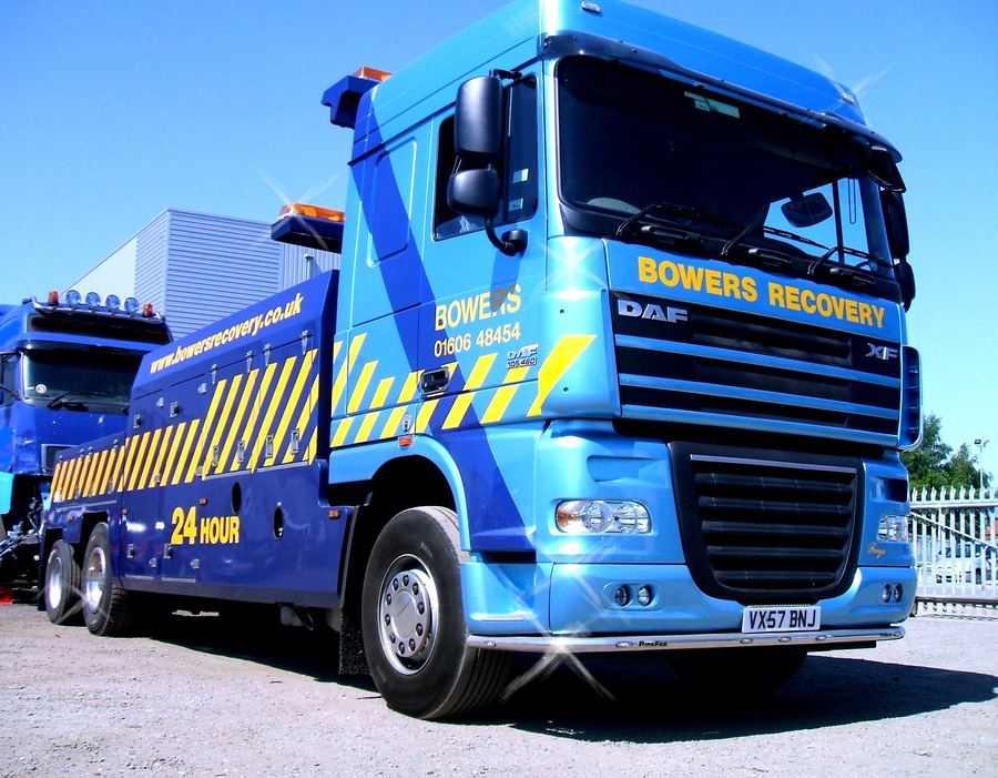 Bowers Recovery heavy recovery truck at the yard in Wincham